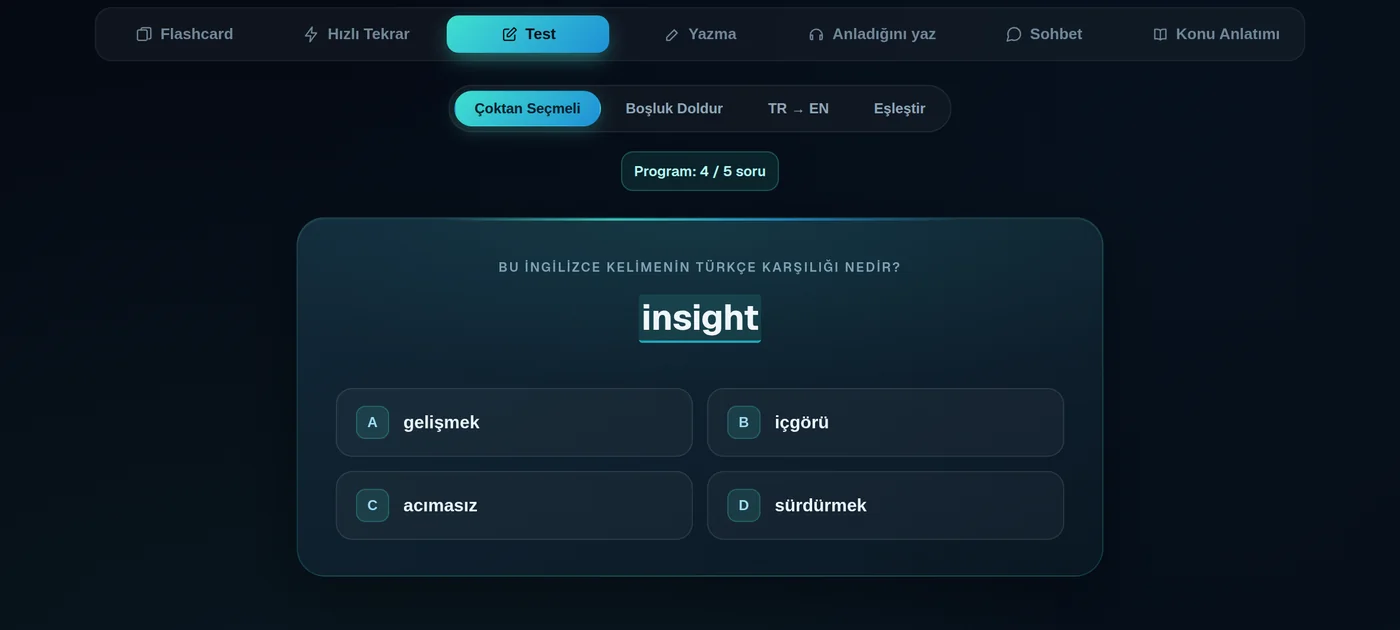 Test modu ekranı
