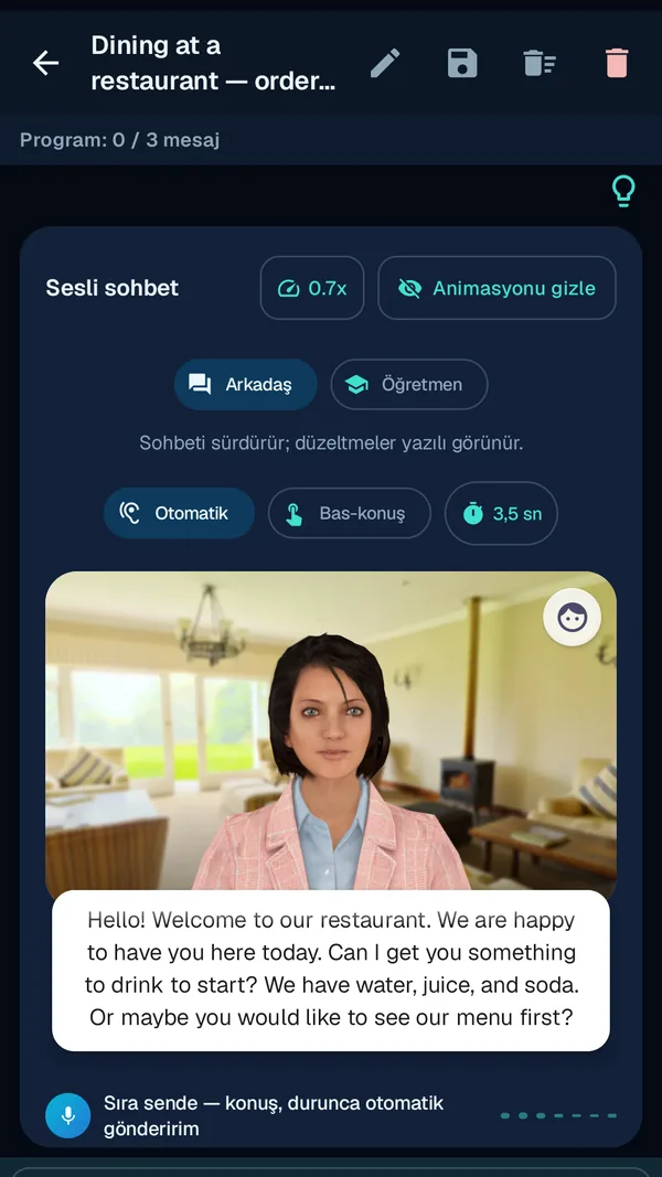 Android'de 3D avatar Sarah ile sesli sohbet
