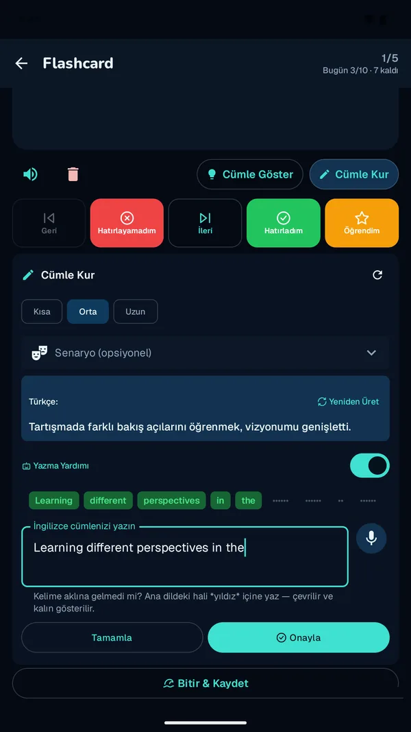 Cümle kur: yazma yardımıyla İngilizce cümle